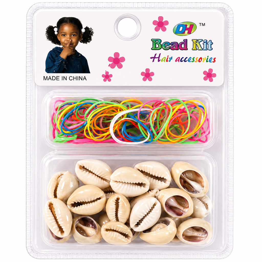 Kit cauris naturel-ivoire avec élastique multicolores