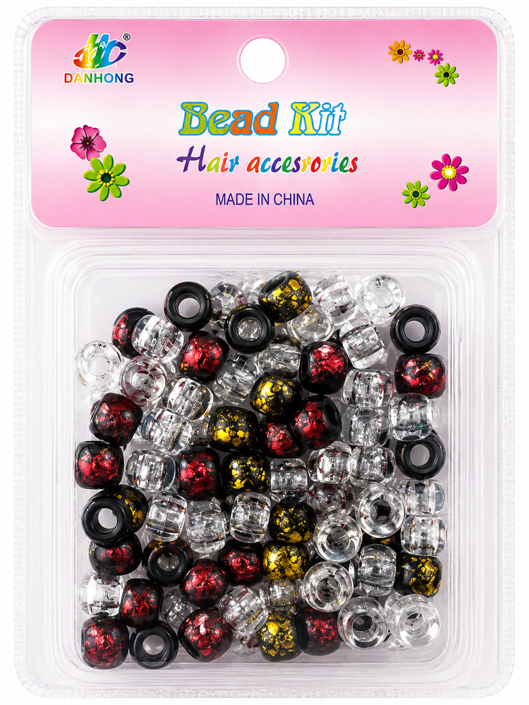 Kit de perles bicolores-cristal transparent et noir pailleté rouge doré