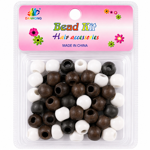 Kit de perles tricolores-blanc, brun et noir mat